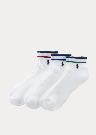 Calcetines Polo Ralph Lauren Hombre Blancos - Striped Ankle 3-Pack - ODWIU7502